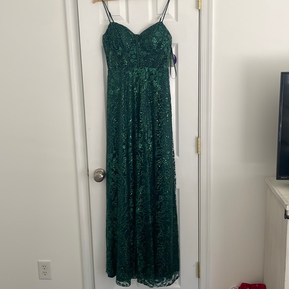 Windsor Hunter Green Lauren Sweetheart A-Line Glitter Sequin Dress - Picture 1 of 8